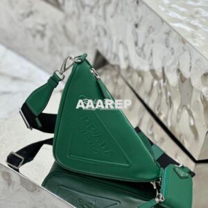 Replica Prada Triangle leather shoulder bag 1BH190 Green 2