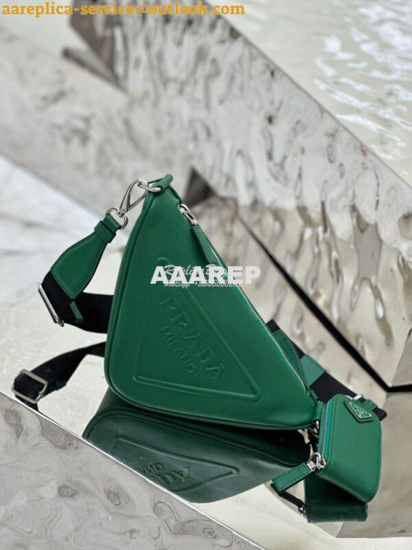 Replica Prada Triangle leather shoulder bag 1BH190 Green 4