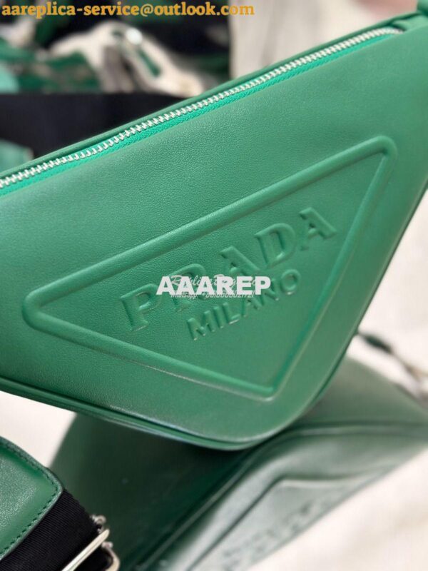 Replica Prada Triangle leather shoulder bag 1BH190 Green 8