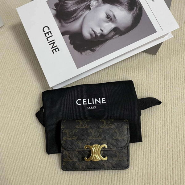 Replica Celine 10I583 Card Holder With Flap Triomphe In Triomphe Canvas Tan 3