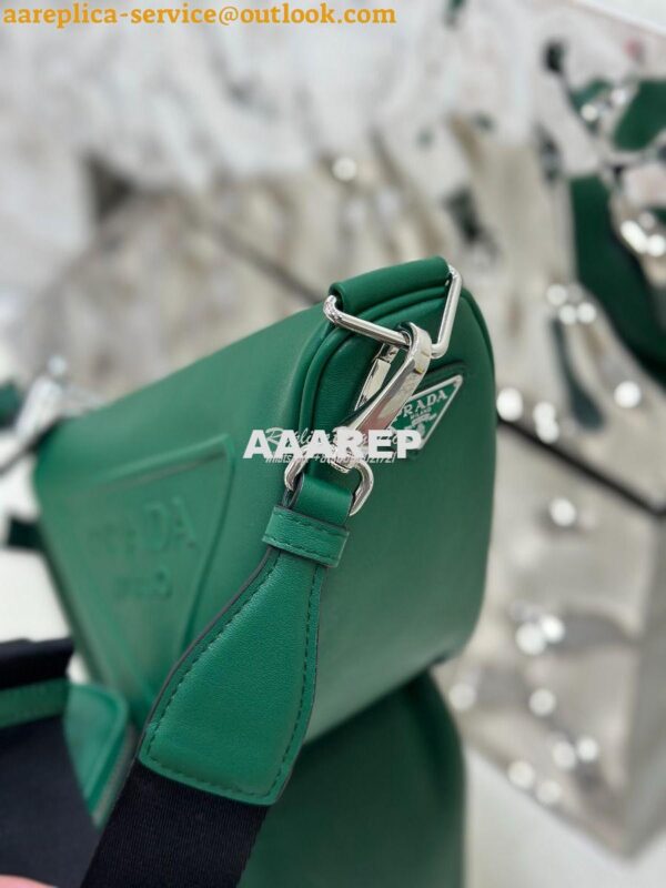 Replica Prada Triangle leather shoulder bag 1BH190 Green 10