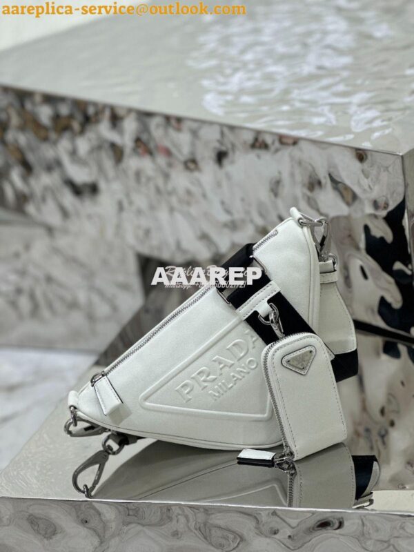 Replica Prada Triangle leather shoulder bag 1BH190 White 3