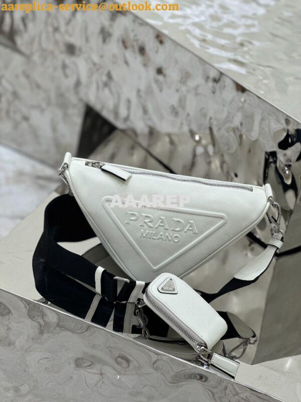 Replica Prada Triangle leather shoulder bag 1BH190 White 4