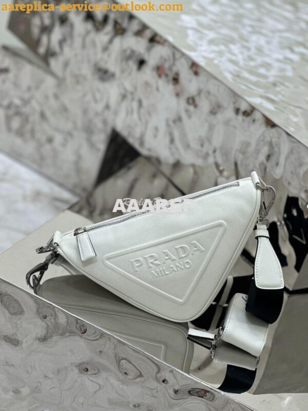 Replica Prada Triangle leather shoulder bag 1BH190 White 5