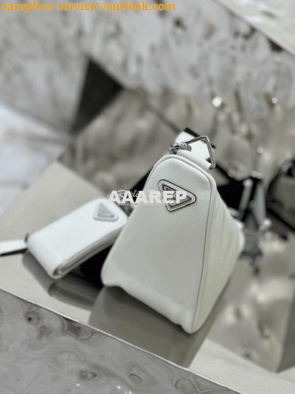 Replica Prada Triangle leather shoulder bag 1BH190 White 6