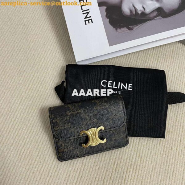 Replica Celine 10I583 Card Holder With Flap Triomphe In Triomphe Canvas Tan 14