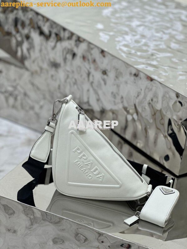 Replica Prada Triangle leather shoulder bag 1BH190 White 7