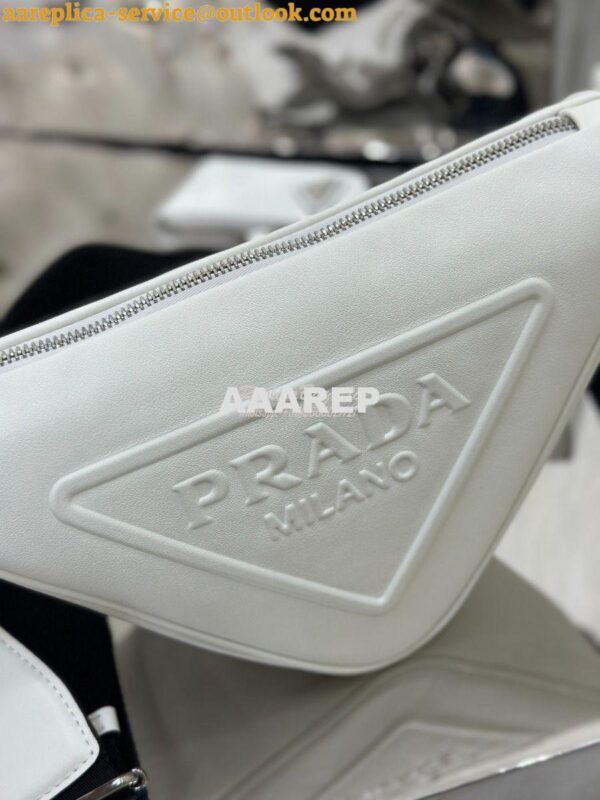 Replica Prada Triangle leather shoulder bag 1BH190 White 8