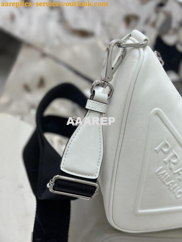 Replica Prada Triangle leather shoulder bag 1BH190 White 12