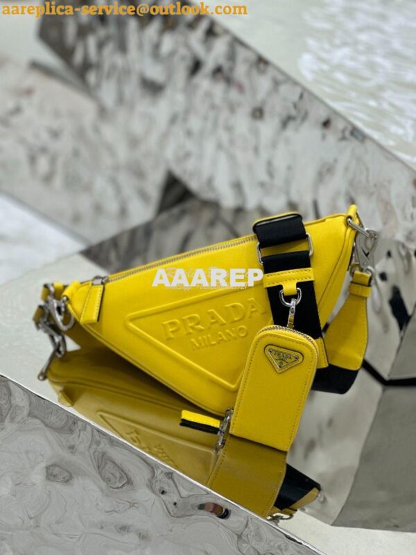 Replica Prada Triangle leather shoulder bag 1BH190 Yellow 3