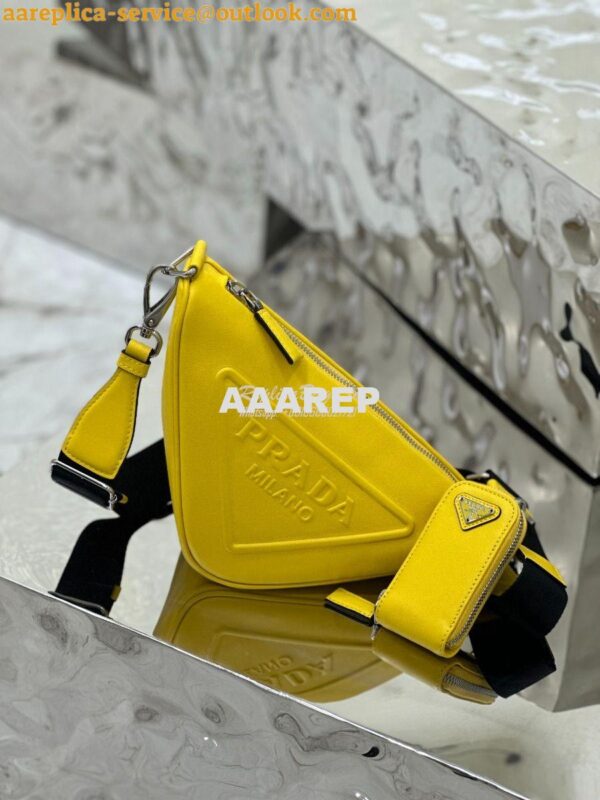 Replica Prada Triangle leather shoulder bag 1BH190 Yellow 5