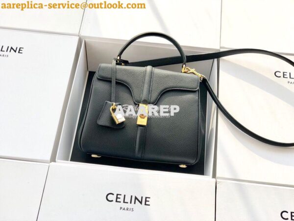 Replica Celine 16 Bag In Grained Calfskin 187373 2 Sizes Black 3