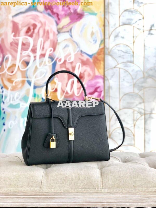 Replica Celine 16 Bag In Grained Calfskin 187373 2 Sizes Black 12