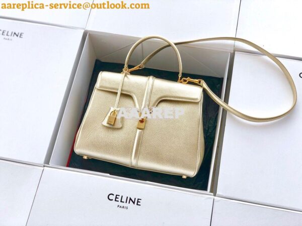 Replica Celine 16 Bag In Grained Calfskin 187373 2 Sizes Metallic Gold 3