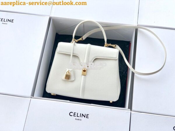 Replica Celine 16 Bag In Grained Calfskin 187373 2 Sizes White 5