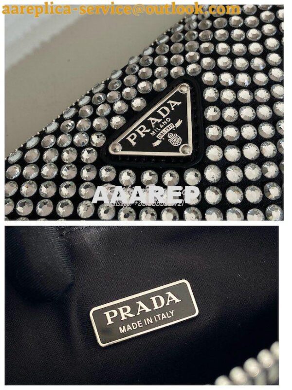 Replica Prada Triangle Satin Mini-bag With Crystals 1BC190 Black 12