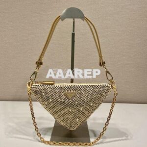 Replica Prada Triangle Satin Mini-bag With Crystals 1BC190 Gold