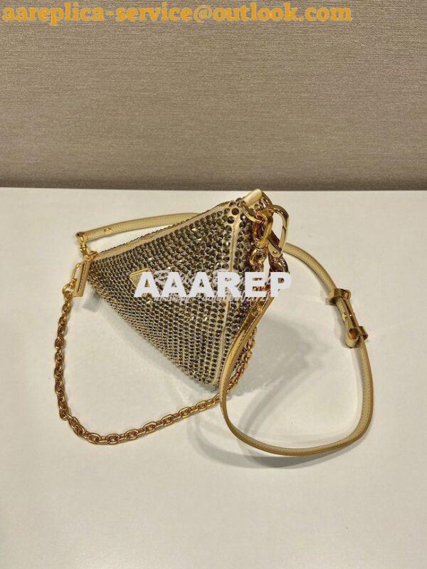 Replica Prada Triangle Satin Mini-bag With Crystals 1BC190 Gold 5