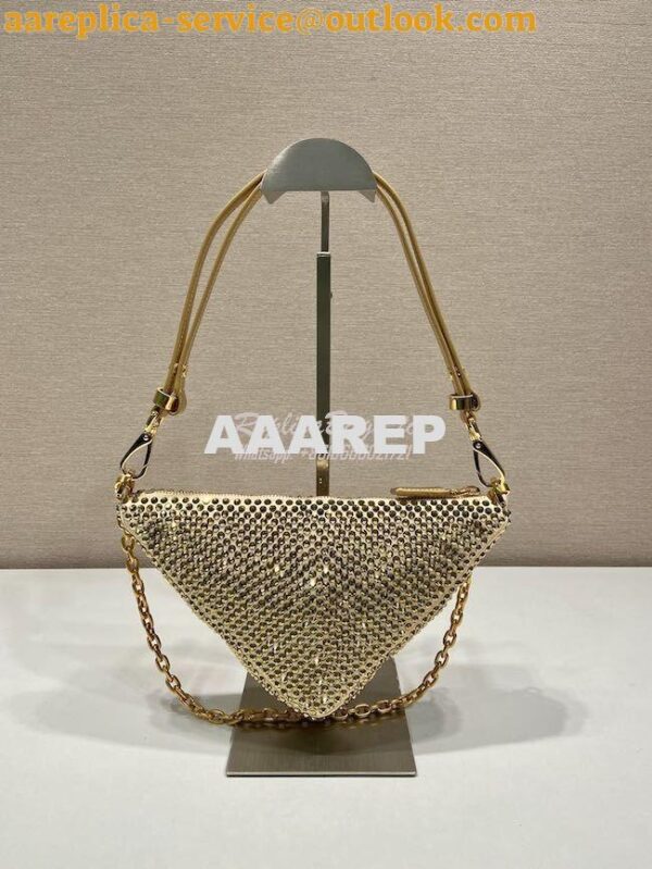 Replica Prada Triangle Satin Mini-bag With Crystals 1BC190 Gold 12