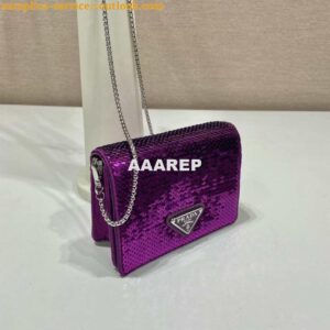 Replica Prada sequins-studded card holder with shoulder strap 1MR024 Purple