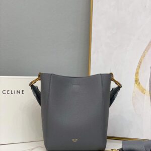 Replica Celine 178303 Sangle Small Bucket Bag in Soft Grained Calfskin Gray