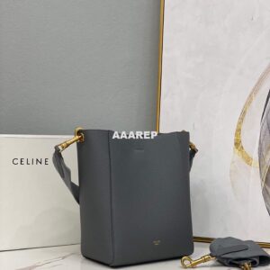 Replica Celine 178303 Sangle Small Bucket Bag in Soft Grained Calfskin Gray 2