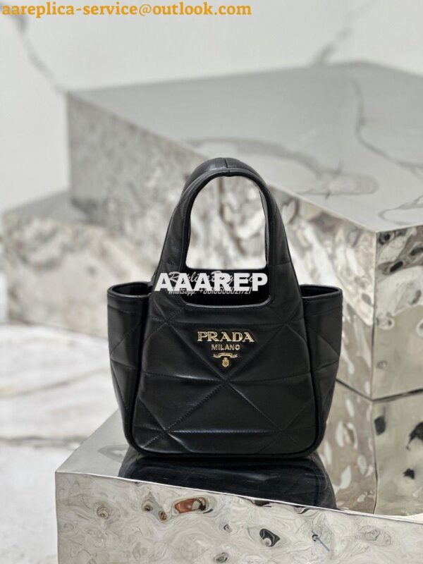 Replica Prada Small Nappa-leather Tote Bag with Topstitching 1BG451 Bl 3