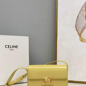 Replica Celine 194143 Triomphe Shoulder Bag in Natural Calfskin Light Yellow