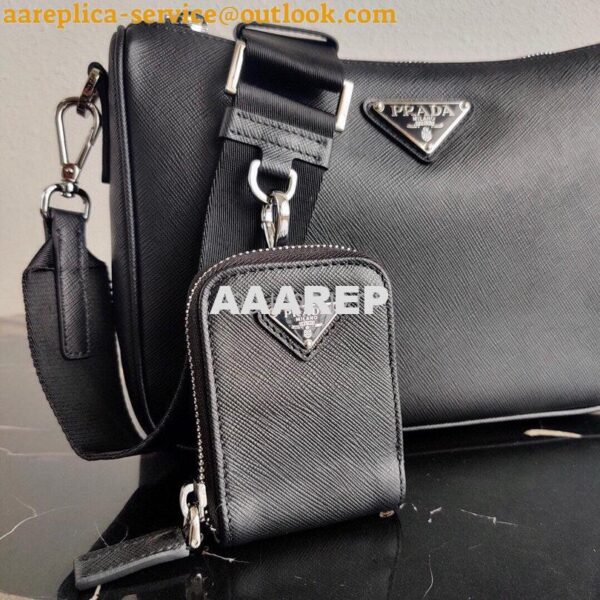 Replica Prada 2VH113 Saffiano Leather Shoulder Bag in Black 8