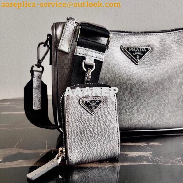 Replica Prada 2VH113 Saffiano Leather Shoulder Bag in Sliver Grey 6