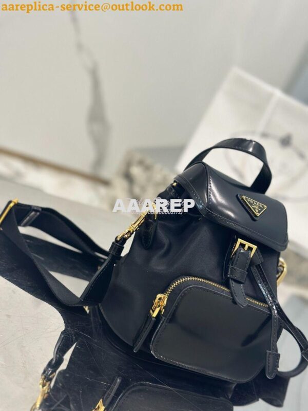 Replica Prada Small Re-Nylon and brushed leather backpack 1BZ075 5