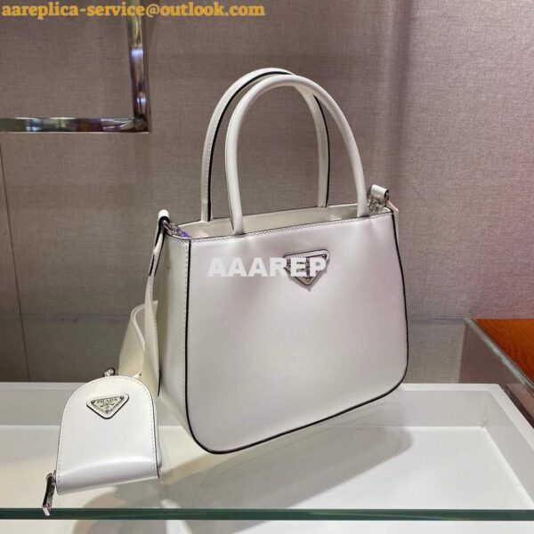 Replica Prada Brushed leather handbag 1BA320 White 3