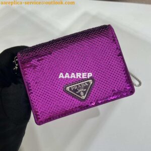 Replica Prada Cardholder with shoulder strap and sequins 1MR024 Purple 2