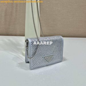 Replica Prada Crystal-studded card holder with shoulder strap 1MR024 White Crystal