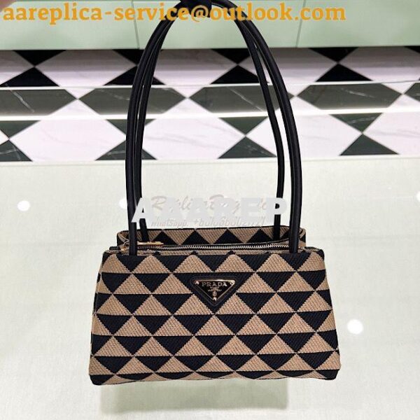 Replica Prada Symbole Small embroidered fabric Bag 1BA368 Black Beige 3