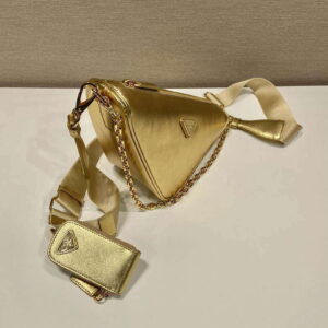 Replica Prada Leather Prada Triangle shoulder bag 1BH190 Gold