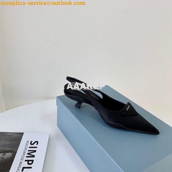 Replica Prada Nylon Gabardine Slingback Pumps 1I588M Black 5