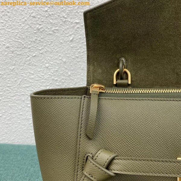 Replica Celine Micro Belt Bag In Dark Olive Grained Calfskin 12