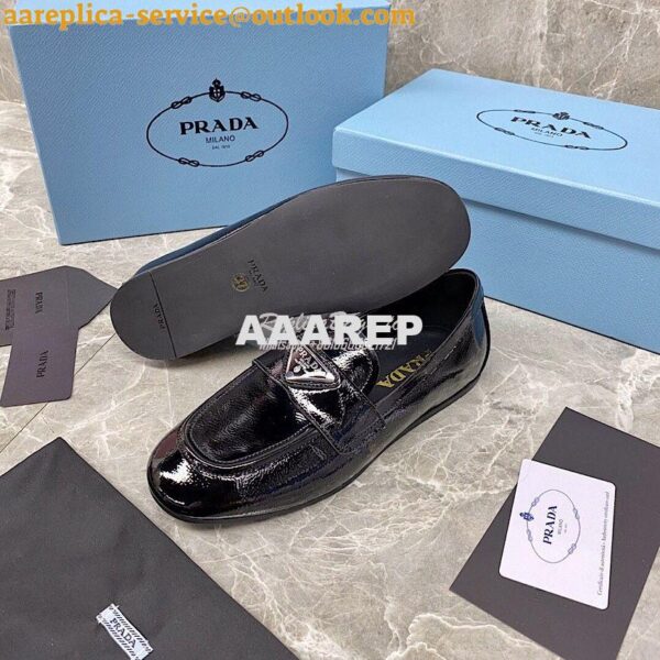 Replica Prada Patent Leather Loafers 1D262M Black 10