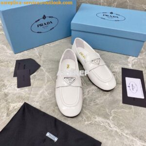 Replica Prada Patent Leather Loafers 1D262M White