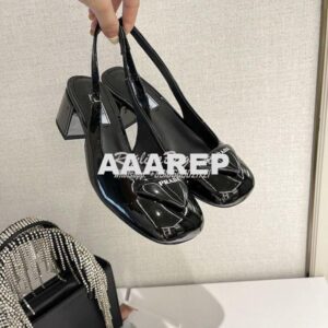 Replica Prada Patent Leather Sling Back Pumps 1I767M Black