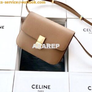 Replica Celine Classic Box Bag in Calfskin with Cork Effect Beige