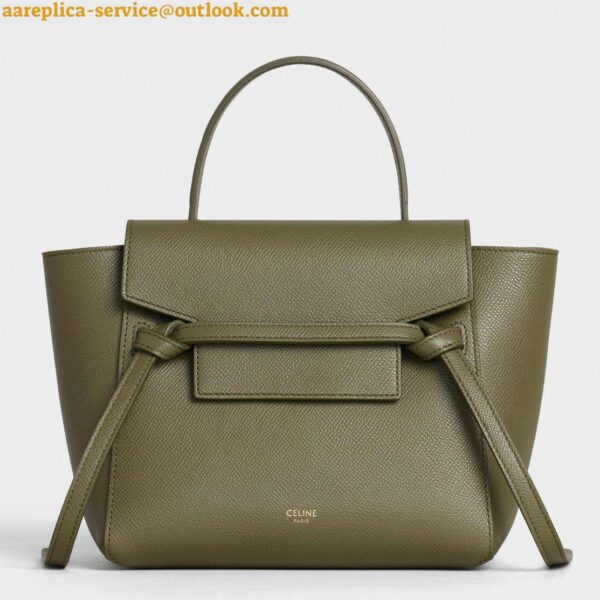 Replica Celine Belt Nano Bag In Army Green Grained Calfskin 12