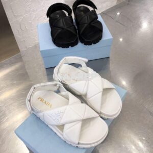 Replica Prada Sporty Quilted Nappa Leather Sandals 1X599M White