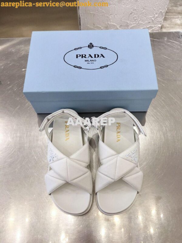 Replica Prada Sporty Quilted Nappa Leather Sandals 1X599M White 4