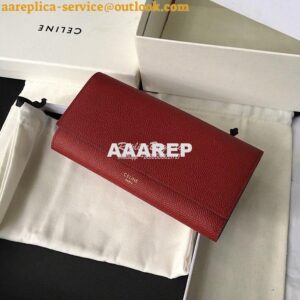 Replica Celine Large Flap Wallet In Grained Calfskin 10B563 Dark Red 2