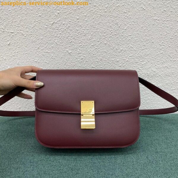 Replica Celine Classic Box Medium Bag In Bordeaux Box Calfskin 15