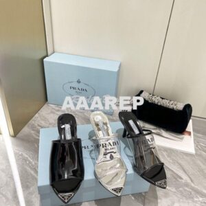 Replica Prada Logo-Print Plexiglas High-Heel Slides 1XX635