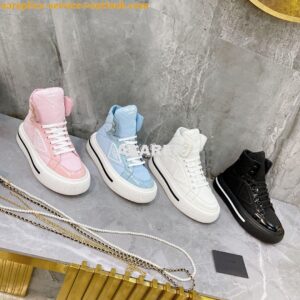 Replica Prada Macro Re-Nylon and brushed leather high-top sneakers 1T6