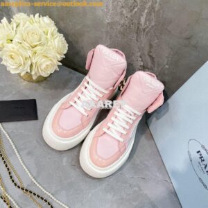 Replica Prada Macro Re-Nylon and brushed leather high-top sneakers 1T6 2